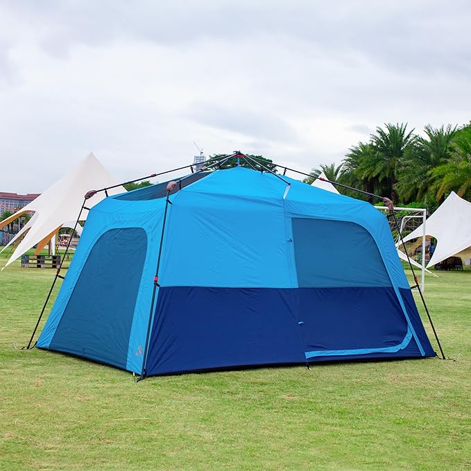 KTT Large Tent 6-8 Person,Family Cabin Tents,Straight Wall,3 Doors and 3 Windows with Mesh,Waterproof,Big Tent for Outdoor,Picnic,Camping,Family,Friends Gathering.……