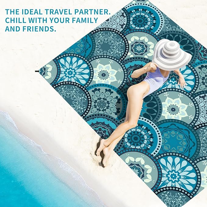 BYDOLL Beach Blanket Sandproof Waterproof 78''×110'' 1-7 Adults Compact Lightweight Oversized Beach Blanket Large Picnic Mat Beach Blanket for Travel Camping Hiking Picnic