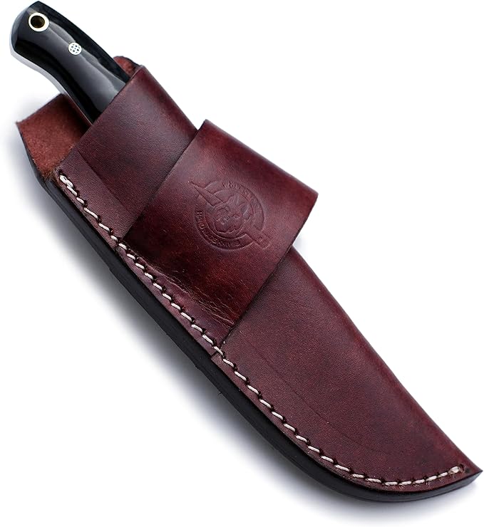 Handmade Damascus Steel Fixed Blade Knife Ideal for EDC Hunting,Survival,Camping,Bushcraft,And Fishing Fixed Blade with Drop Point Blade-Full Tang Bone Handle with CowHide-Leather Sheath-WKD-786
