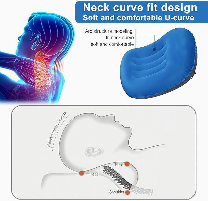 Portable Inflatable Neck Pillow for Outdoor Travel, Camping, Office Naps-Polyester ，Color Available-Simple and Comfortable (16.5 * 12.6 * 4.3in, Blue)