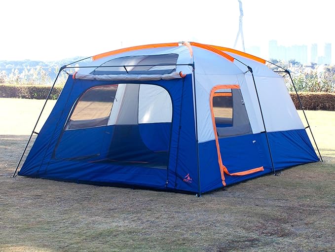 KTT Extra Large Tent 10-12-14 Person(B),Family Cabin Tents,2 Rooms,3 Doors and 3 Windows with Mesh,Straight Wall,Waterproof,Double Layer,Big Tent for Outdoor,Picnic,Camping,Family Gathering