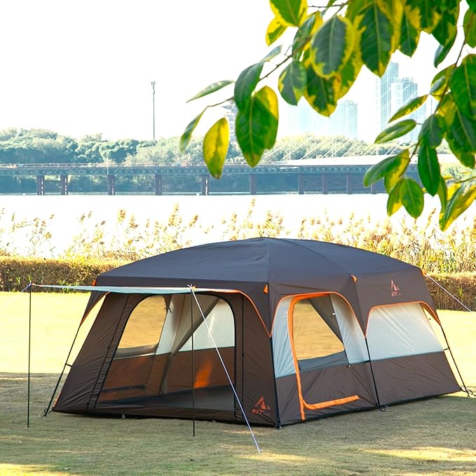 KTT Extra Large Tent 10-12-14 Person(Style-B),Family Cabin Tents,2 Rooms,3 Doors and 3 Windows with Mesh,Straight Wall,Waterproof,Double Layer,Big Tent for Outdoor,Picnic,Camping,Family Gathering