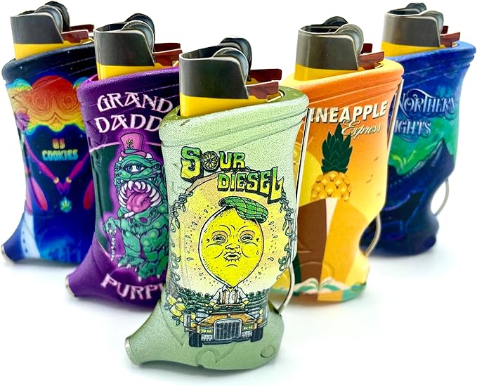 Califari's Toker Poker® 5 Pack- Bic Lighter Sleeve Multi Tool, Strain Art Collection - All Inclusive Tool for Camping with Postcards in Five Unique Designs