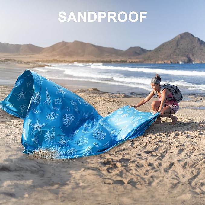 Mooreeke Beach Blanket Extra Large Oversized 9 x 8 ft, Sea Snail Sandproof Waterproof Quick Drying Lightweight Compact Outdoor Blanket Beach Mat for Family Travel Camping Picnic, 1-8 Adults