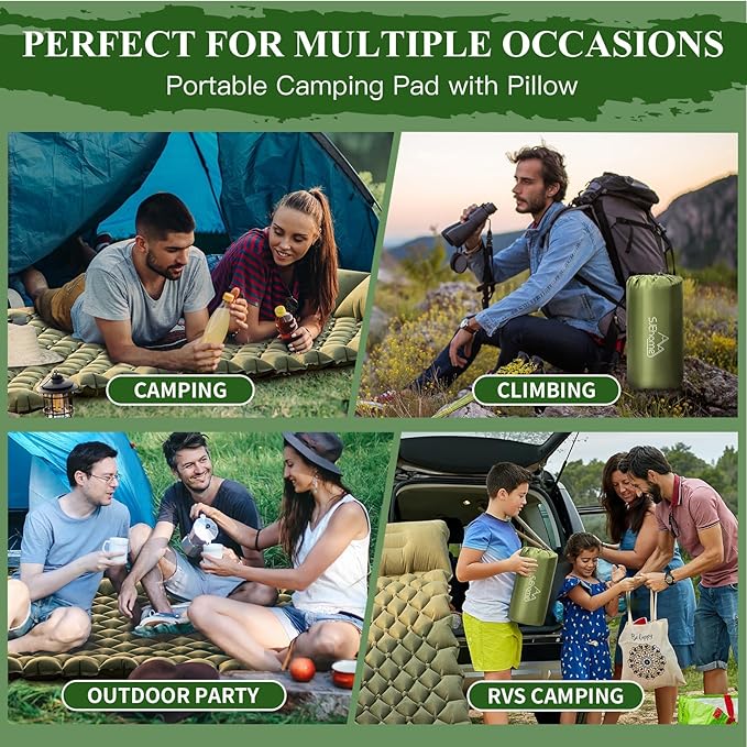 SJEhome Double Sleeping Pad for Camping, Low Noise Self Inflating Camping Pad, Inflatable Camping Mattress with Pillows Built-in Pump, Portable Camping Mat for Tent Backpacking Hiking Traveling