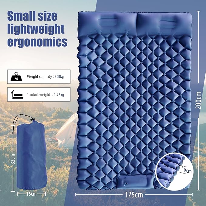 Sleeping Pad for Camping 2 Person Sleeping Mat for Camping Self Inflating Camping Mat with Pillow Built-in Foot Pump Waterproof Inflatable Sleeping Mat for Hiking Tent 79 * 49.2 * 3.5 Inch