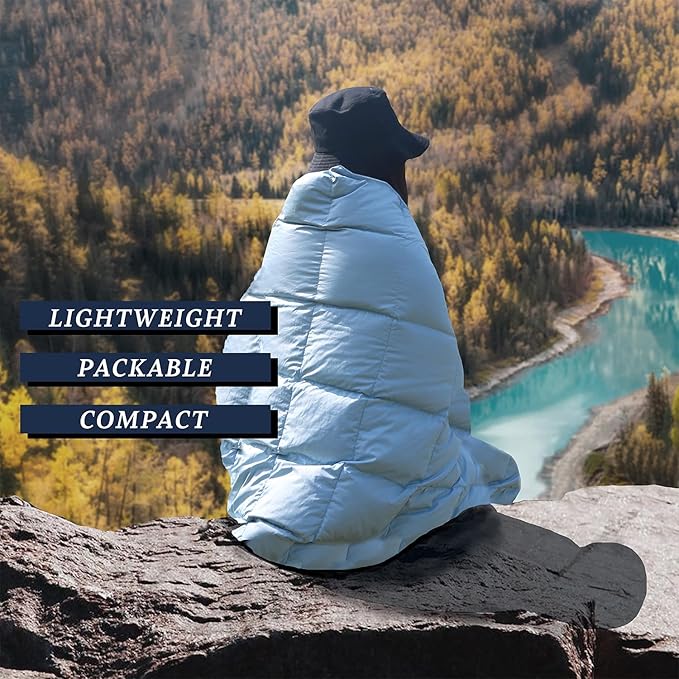 Down Camping Blanket,Puffy Down Blanket Packable Lightweight Down Throw Quilt Water-Resistant Outdoor Travel Blanket for Camping,Hiking,Stadium,Picnic,Car 50x77''Blue