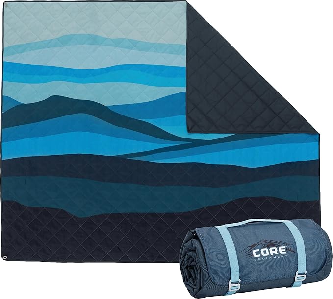 CORE Outdoor Weighted Blanket | Packable Waterproof Picnic Blanket, Beach Mat, Tent Camping Rug, & Stadium Blanket | Large Portable 94" x 78" Quilt Design with Built-in Straps and Carry Handle