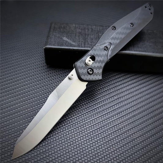 7.8 inch EDC Folding Pocket Knife For Men, 3.3 inch Satin Plain Edge Reverse Tanto Blade , Black Grivory Fiberglass Super Lightweight Handle Axis Lock With Belt Clip, Everyday Carry Thumb Studs Manual Open