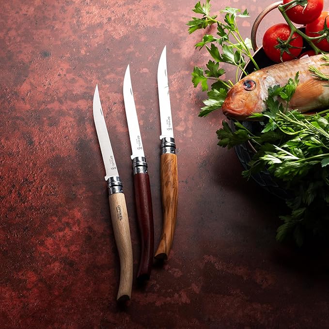 Opinel Effile Slimline Series Folding Fillet Knife – Slim Blade Folding Knife, Virobloc Locking Collar, Sustainably Harvested Wood Handles, Updated Blade Profile (Padouk Wood/No.15)