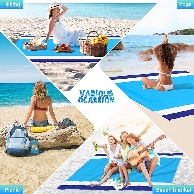 Beach Blanket Waterproof Sandproof 1-8 Adult Oversized 9'×10' Lightweight Durable Compact Sand Free Beach Mat for Travel Camping Hiking Picnic Blanket