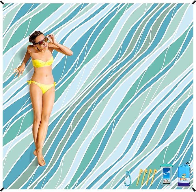 BYDOLL Beach Blanket Sandproof Waterproof 78''×81'' 1-4 Adults Compact Lightweight Oversized Beach Blanket Large Picnic Mat Beach Blanket for Travel Camping Hiking Picnic