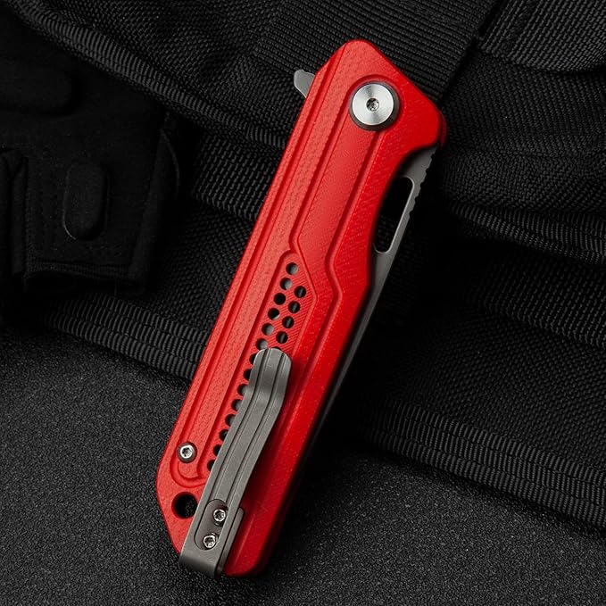 BESTECH KNIVES Pocket Folder Folding Knife: 3.23" K110 Steel Grey Titanized Blade, G10 Scales, Flipper, Liner Lock, EDC Titanium Clip, BG35C-2 (Red)