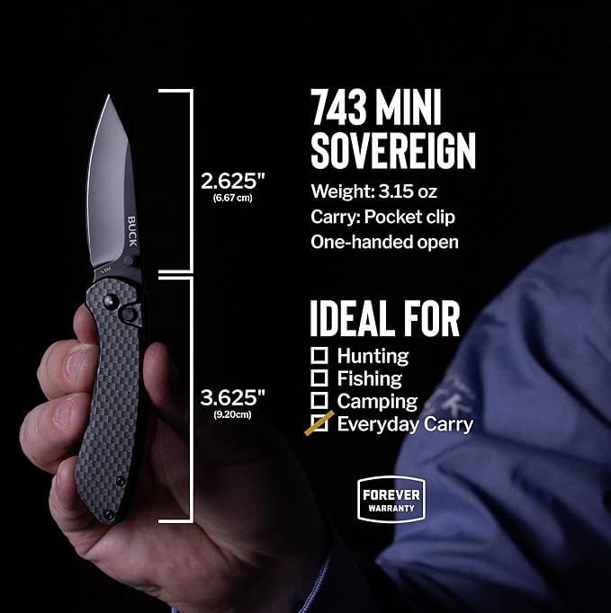 Buck Knives Mini Sovereign Button Lock Pocket Knife, Carbon Fiber