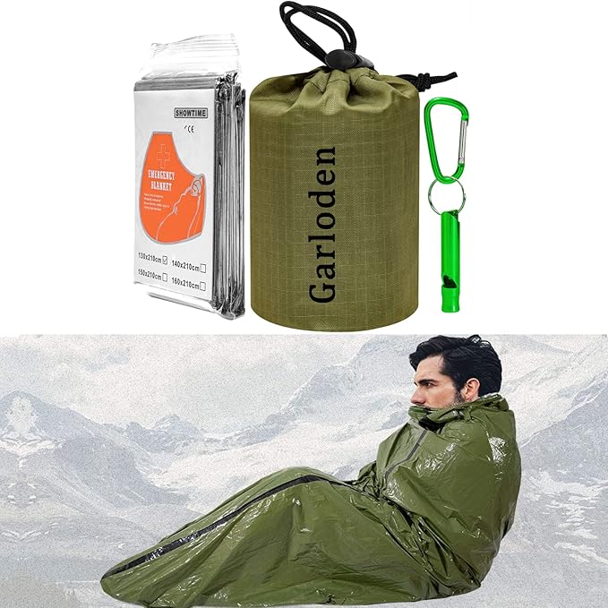 Emergency Sleeping Bag, Waterproof Thermal Bivy Sack with Survival Blanket for Outdoor Hiking Camping Adventure