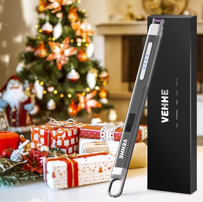 VEHHE Electric Lighter, Windproof & Flameless Candle Lighter Rechargeable USB, Arc Lighter with LED Display and Safe Button,Lighters for Candle BBQ Camping-Black
