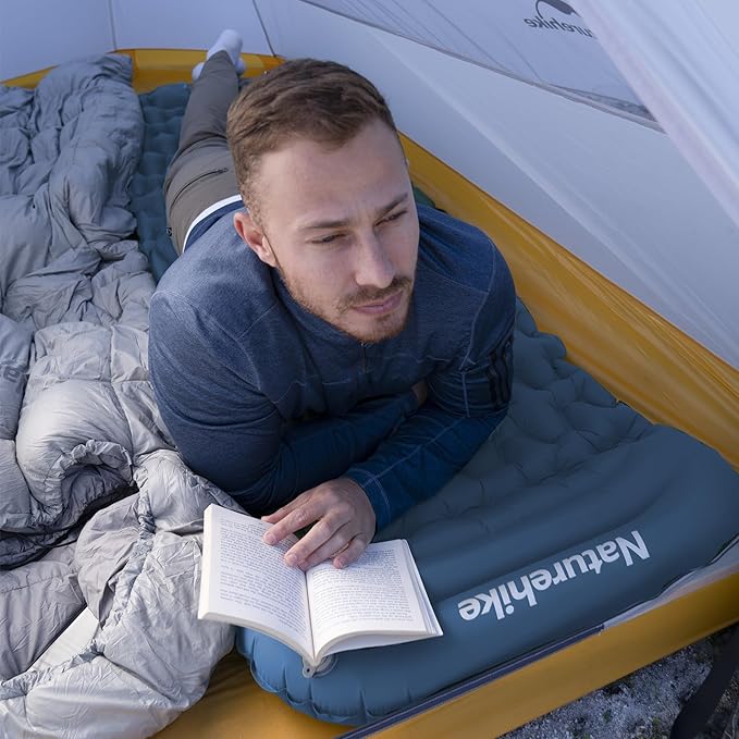 Naturehike Camping Sleeping Pad, Ultralight Inflatable Sleeping Mat with Pillow Built-in Pump, 2.6 Inch Lightweight Air Mattress for Backpacking, Hiking, Traveling, Blue