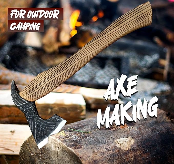 Viking Handmade High Carbon Steel Axe with Sheath | Outdoor Camping Hatchet for Wood Splitting and Hatchet, Camping, Hunting, Survival Cool Steel Axe