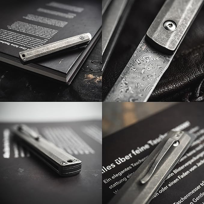 Boker Plus Wasabi Damascus - Slipjoint pocket knife with titanium handle scales - classic folding knife with damascus blade - slipjoint knife with knife case