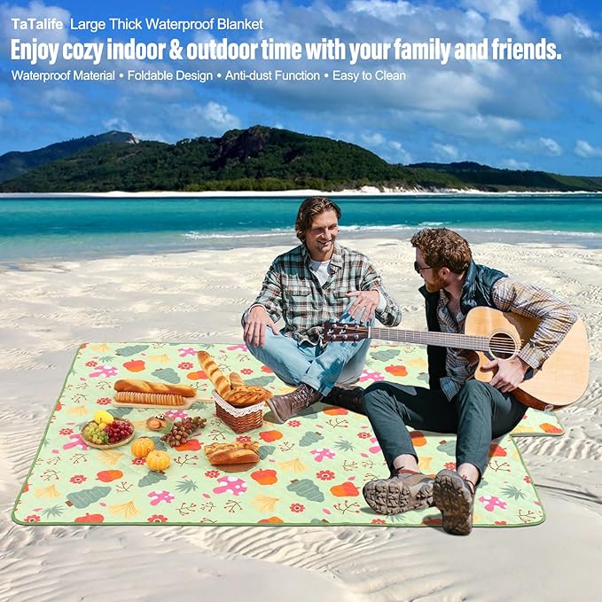 Picnic Blanket, Outside Baby Blanket, 3-Layer Picnic Mat for Camping, 59"x79" Extra Large Waterproof Sand Proof Camping Blanket, Lightweight Folding Portable Travel Blanket Wipable