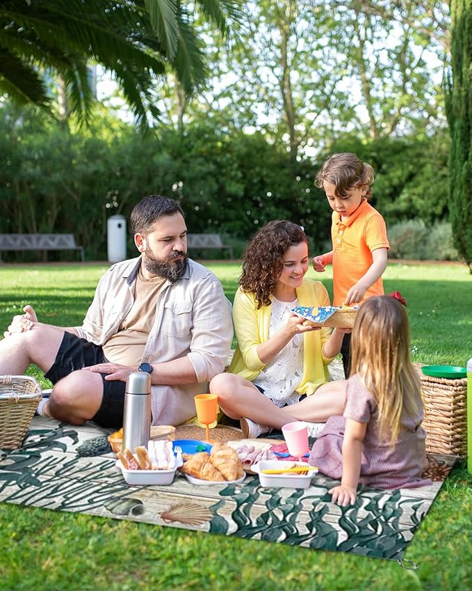 Beach Blanket Waterproof Sandproof Picnic Blankets Extra Large Beach Mat 79" X 83" for 4-6 Adults Oversized Picnic Mat for Outdoor Travel Camping Hiking (Style 2)