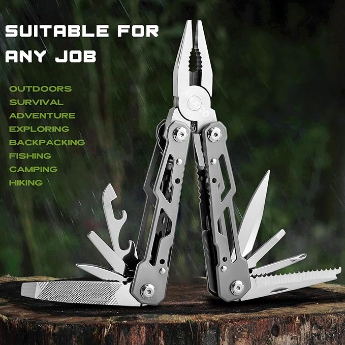 Multitool, 15-in-1 Stainless Steel Multi Tool, Folding Pocket Plier with Nylon Sheath, Perfect for Outdoor, Survival, Camping, Hiking, Simple Repair, Gift for Men, Dad, Husband