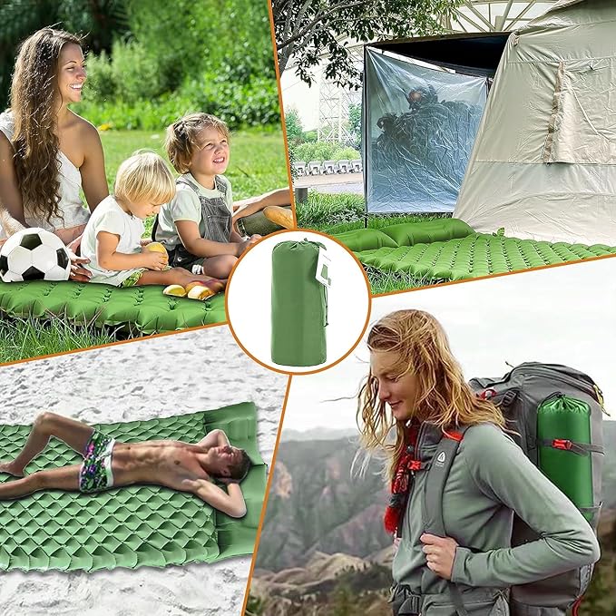 EULANT Double Sleeping Pad for Camping, Self Inflating, 2 Person with Pillow Built-in, Foot Pump, Durable, Portable, 79x2.8x48 in