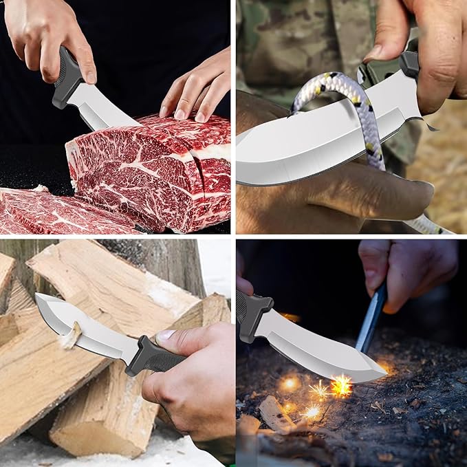 Fixed Blade Outdoor Duty Straight Knife, Tactical Survival Knife with Waist Clip,Camping Gift for Men MHT1-Z (Sliver)