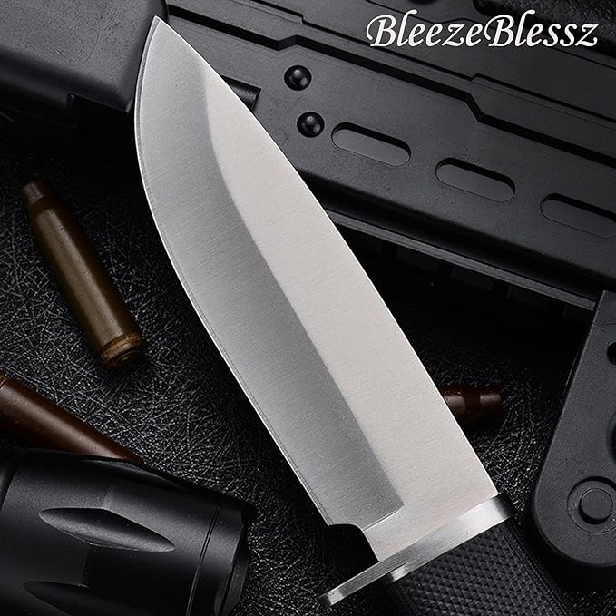 Hunting Knife with Sheath, Handmade Fixed Blade, Full Tang Knife, Non-Slip Red Wood Handle, Survival Tactical Knife, Camping Knife