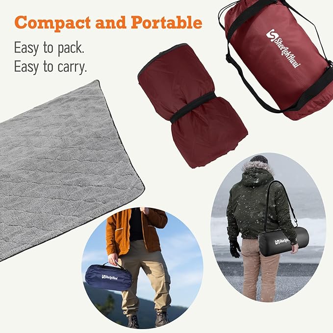 Outdoor/Indoor Sherpa Blanket, Oversized Waterproof Stadium Blanket for Cold Weather. Warm, Soft, Portable, Great for Stadium, Sports Events, Camping, Indoor - 82x56in., Antique Ruby