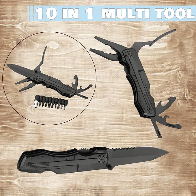 Ascent Handyman's DIY Gift Tool 10 in 1 Multitool Gift Boxed, Handy Knife Pliers Wire Cutter For Camping Fishing Hiking Hunting - Gift Idea for Family, Father, Men, Boyfriend, Women