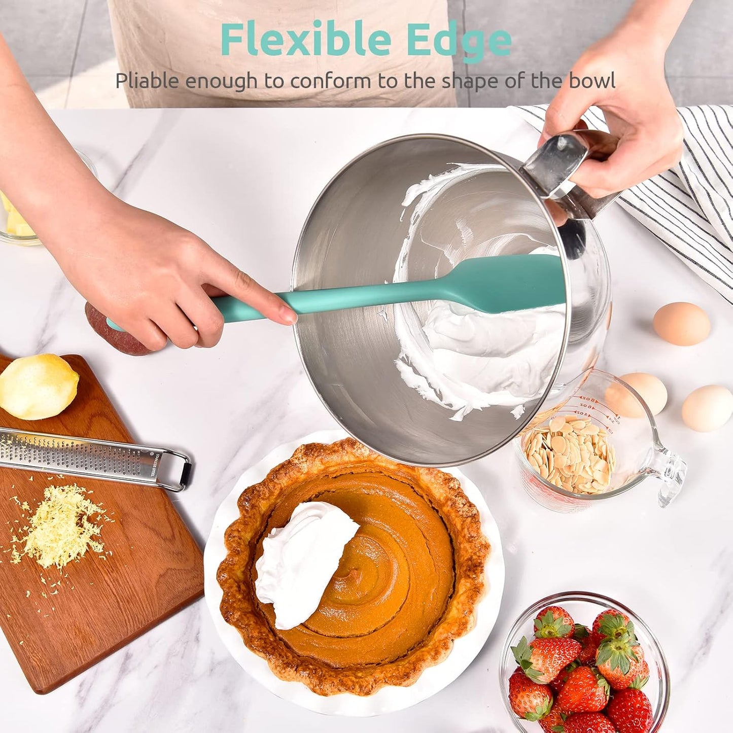 14in Extra Large Silicone Spatula: U-Taste 600ºF Heat Resistant Flexible Silicon Mixing Stirring Cooking Scraping Baking Bowl Scraper Seamless Spreader for Kitchen Nonstick Cookware (Aqua Sky)