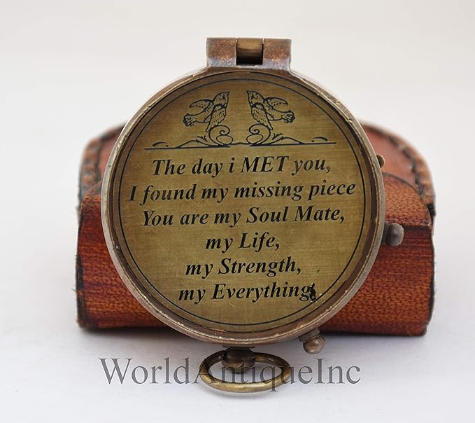 Engraved Compass, Gift for Husband,Anniversary,Wedding Him, Long Distance Boyfriend Gift, Fiance I Miss You Relationship Army (The Day Met You), 2 inches Inch