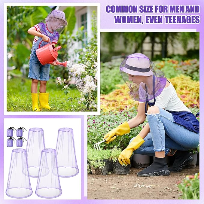 HESTYA 4 Pack Mosquito Net Mesh for Head Face Neck Fly Netting Hood from Bugs Gnats No See Net with Carry Bags for Outdoor