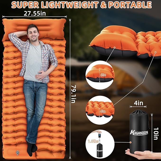 Sleeping Pad for Camping, Ultralight Inflatable Camping Mat with Pillow Built-in Foot Pump Sleeping Pads, Compact & Lightweight Air Mattress for Camping, Backpacking, Hiking