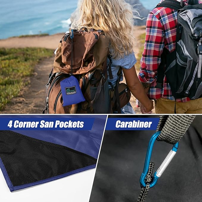 Odoland Beach Blanket Picnic Blanket, SandProof Waterproof Outdoor Pocket Blanket with Portable Bag, Foldable Lightweight Sand Free Quick Drying Beach Mat for Hiking Camping Picnics Travel Concert