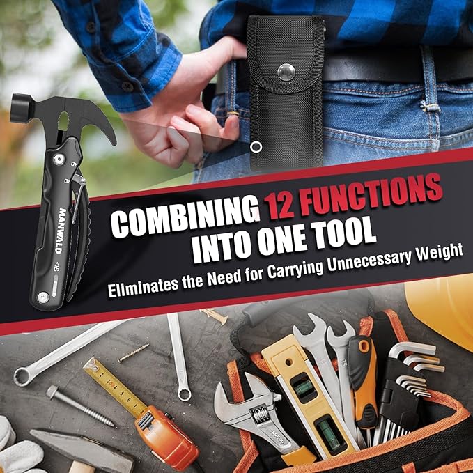 Gifts for Men, 12 in 1 Multitool Hammer, Stocking Stuffers for Men, Camping Accessories Survival Gear, Fathers Day Dad Gifts for Men, Birthday Gifts for Him
