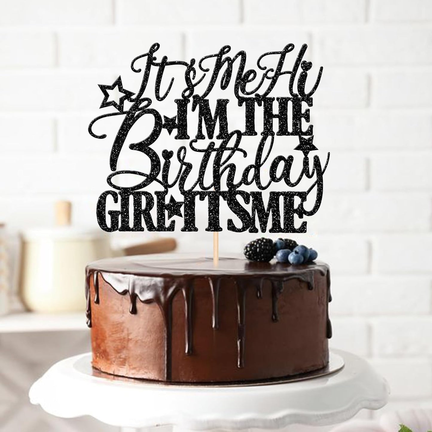 1 PCS It's Me Hi I'm the Birthday Girl It's Me Cake Topper Glitter Go Shawty It's Your Birthday Cake Pick for Funny Hot Pop Music Singer Theme Girls Birthday Party Cake Decorations Supplies Black