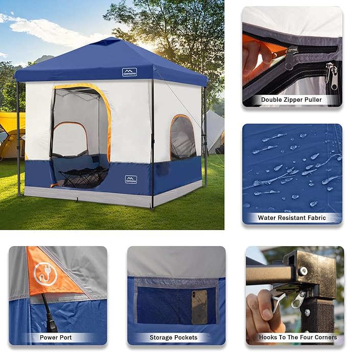 KAMPKEEPER 6 Person Camping Tent, 10x10 Pop Up Canopy Tent with Camping Inner Tent, Converts 10'x10' Straight Leg Canopy into Camping Tent–Fully Vented Roof(Canopy & Frame Included)