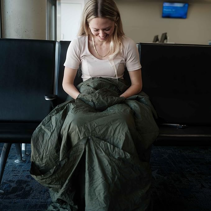 Gravel Layover Ultra-Compact Packable Down Blanket for Travel & Camping - Lightweight, Warm Travel Blanket Airplane, Car Blanket, Camping Blankets for Cold Weather - Includes Carrying Pouch (Spruce)