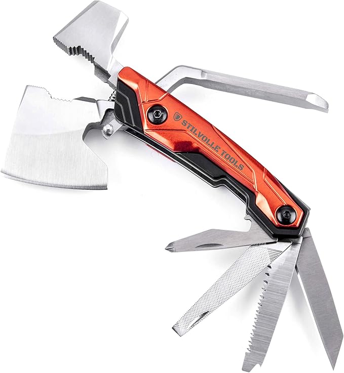Axe 9 ax with 9-Featured Multi-Tool Hammer, Wrench, Wire Cutter, ax, Bottle Opener, Phillips Screwdriver, Flat-Blade Screwdriver, Nail File, Saw, Knife
