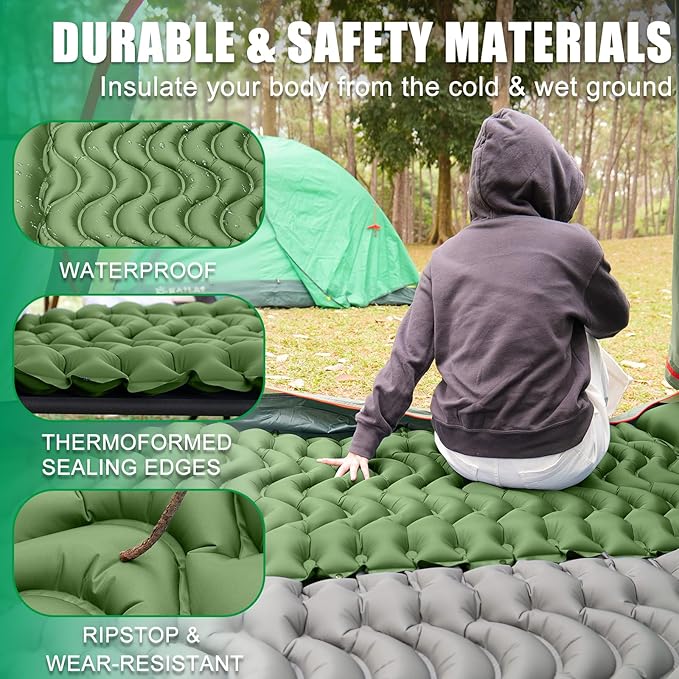 Sleeping Pad for Camping - Ultralight Inflatable Sleeping Mat with Pillow Built-in Foot Pump, Durable Compact Camping Air Mattress for Backpacking Hiking Tent Traveling
