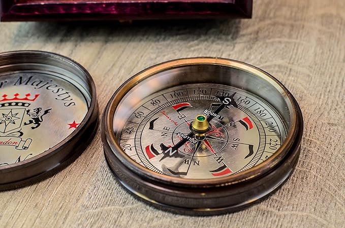 Sailor's Art Pocket Compass | Camping Travelling Equipment | Boat Brass Chain Compass with a Beautiful Quote| Nautical Navy Directional Compass | Table Top