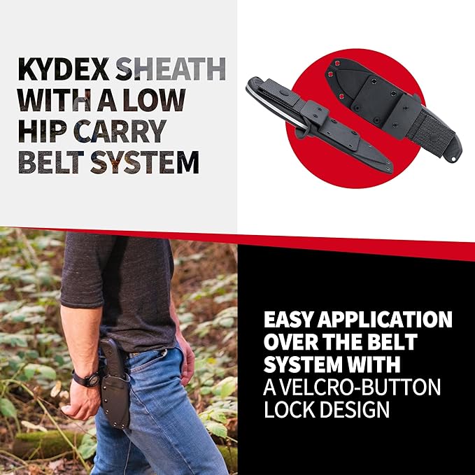 Off-Grid Knives - Alpha-Dog Heavy Duty Fixed Blade Knife, 5mm Thick Cryogenic D2 Blade Steel, Full Tang, G10 Scales, XL Handle