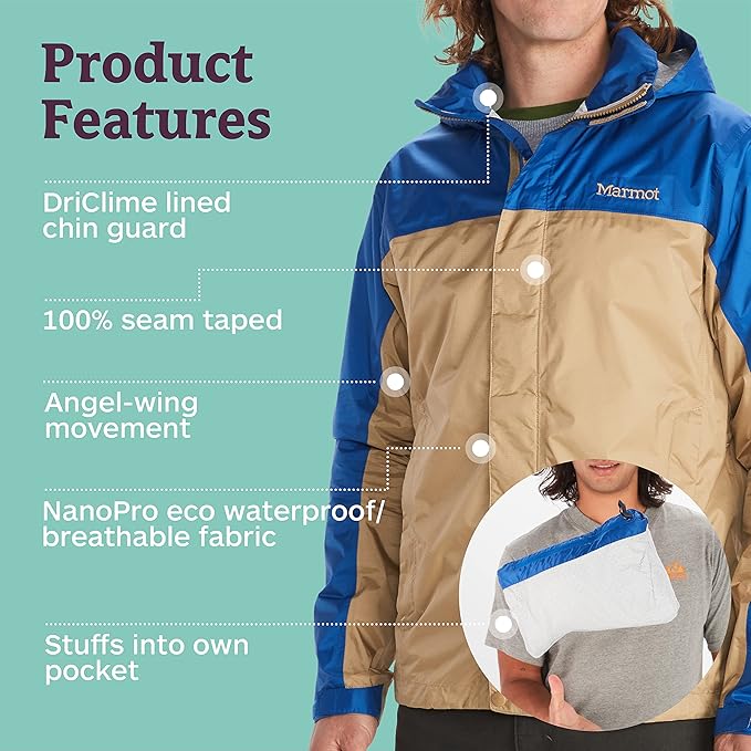 MARMOT Men's Precip Eco Waterproof Rain Jacket - 100% Recycled, Breathable, Lightweight, Packable Raincoat