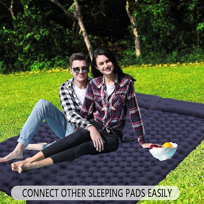 Sleeping Pad Ultralight Inflatable Camping Sleeping Pad with Pillow,Built-in Foot Pump,Lightweight Camping Mattress,Thick 4" Sleeping Mat for Camping Backpacking Hiking (Navy Blue, Single)