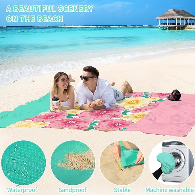 BYDOLL Beach Blanket Sandproof Waterproof 78''×81'' 1-4 Adults Compact Lightweight Oversized Beach Blanket Large Picnic Mat Beach Blanket for Travel Camping Hiking Picnic