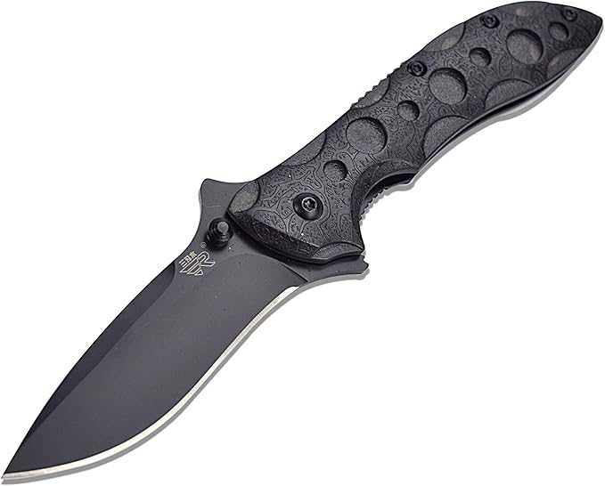 Sanrenmu 7034 Folding Pocket Knife 8Cr14Mov Blade Liner Lock PA66+GF Handle with Clip (Black)