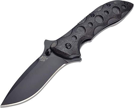 Sanrenmu 7034 Folding Pocket Knife 8Cr14Mov Blade Liner Lock PA66+GF Handle with Clip (Black)