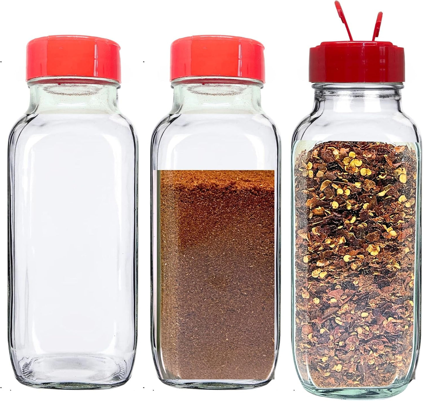 JARMING COLLECTIONS 16 oz Glass French Square Spice Jars with Shaker Lids - Elegant Design for Food Storage and Kitchen Organization - Enhance Your Spice Storage – Made in USA